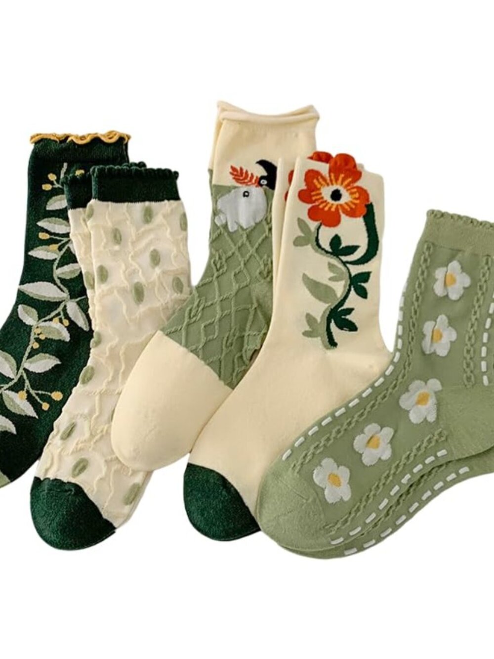 New - Embroidered Floral Socks for Women Combed Cotton Above Ankle Crew Socks